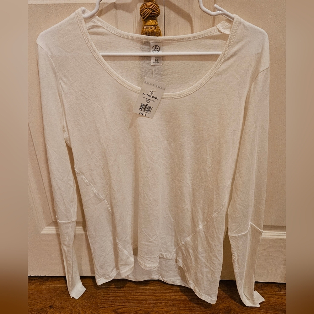 Alternative Apparel Rib Sleeve White T-shirt, NWT